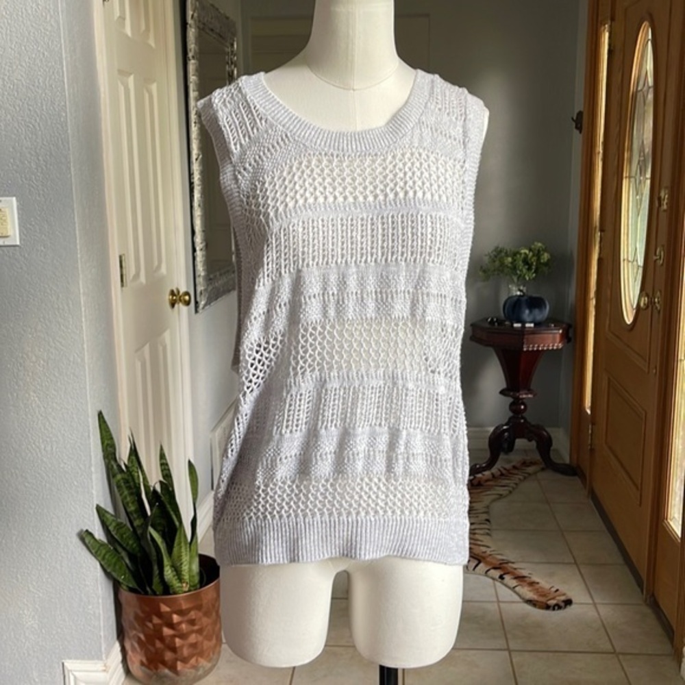 Express grey crochet like sweater vest layering piece